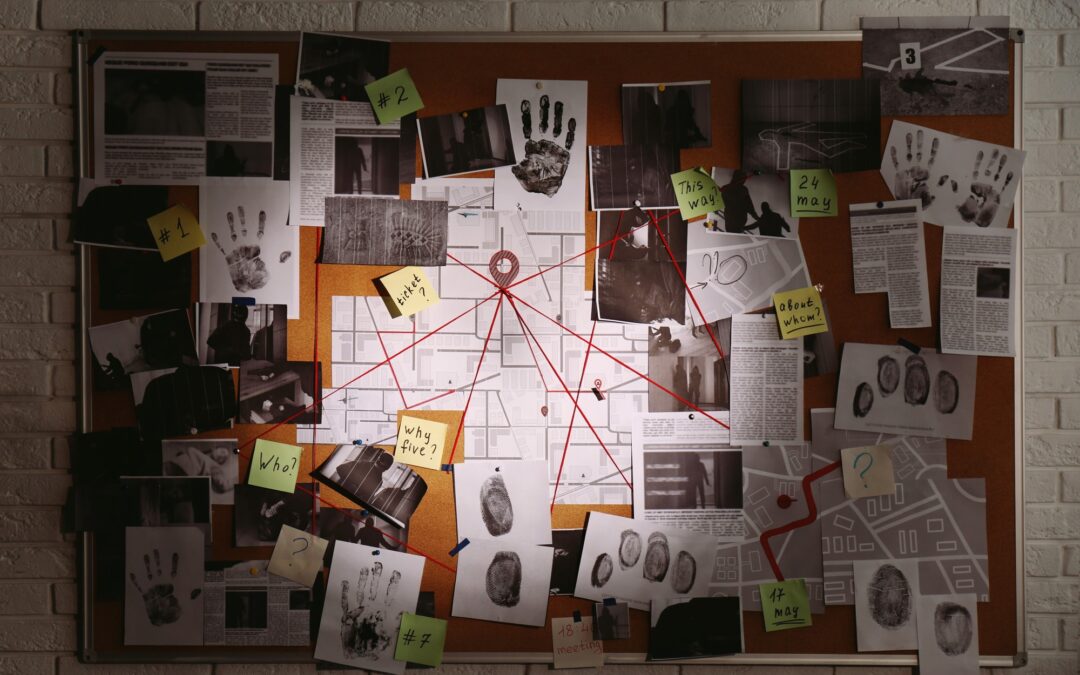 Private Investigator board filled with clues